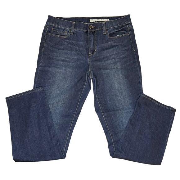 DKNY Jeans Size 8 / 30 Straight Leg Mid Rise Cropped Dark Wash Blue Denim - Picture 10 of 10
